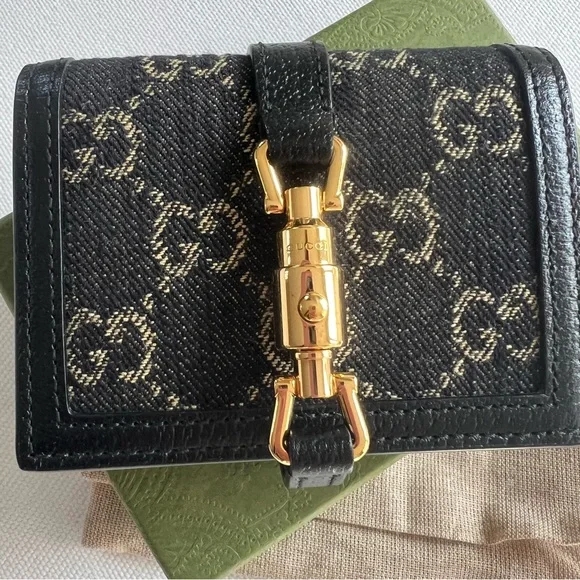 BRAND NEW!! Gucci GG Jackie Denim Black and Gold Wallet - Picture 8 of 11